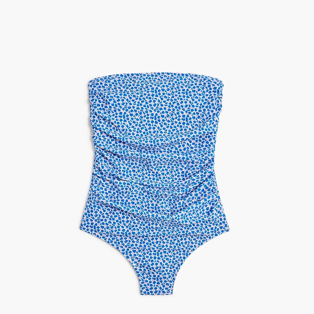 NEW J Crew Ruched Bandeau Swimsuit 12/L  Seacoast Blue